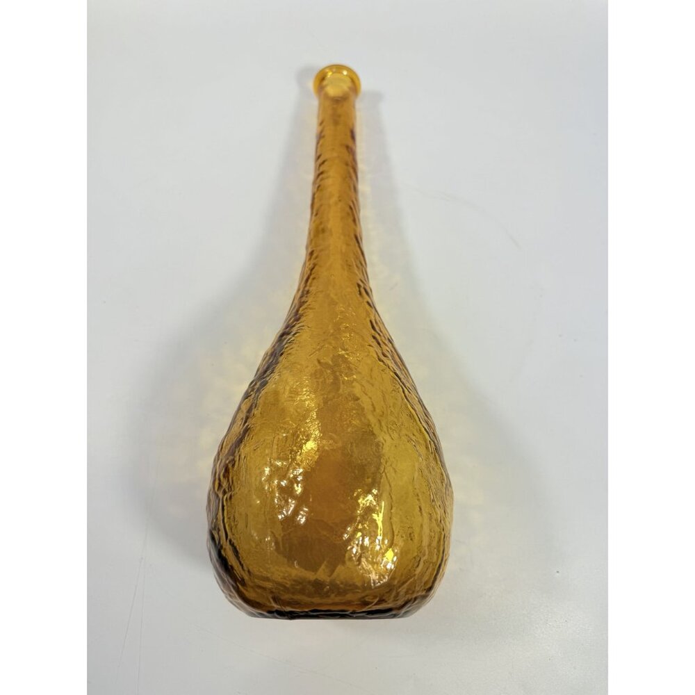 Genie Bottle Vintage Amber Empoli Crinkle Glass No Stopper Mid Century Art Home - Picture 14 of 15